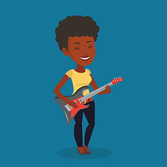 Image showing Woman playing electric guitar vector illustration.