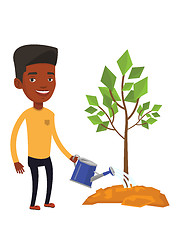 Image showing Man watering tree vector illustration.