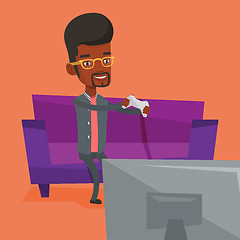 Image showing Man playing video game vector illustration.