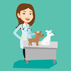 Image showing Veterinarian examining dogs vector illustration.