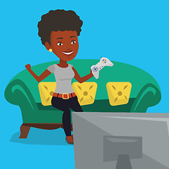 Image showing Woman playing video game vector illustration.