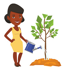 Image showing Business woman watering trees vector illustration.