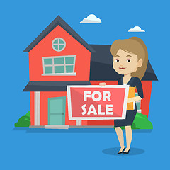 Image showing Young female realtor offering house.