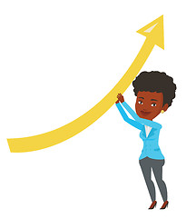 Image showing Business woman holding arrow going up.