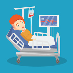 Image showing Man lying in hospital bed vector illustration.