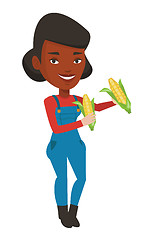 Image showing Farmer collecting corn vector illustration.