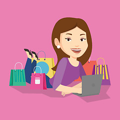 Image showing Woman shopping online vector illustration.