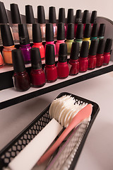 Image showing Set of different bottles of nail polish