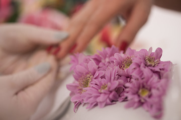 Image showing Woman hands receiving a manicure