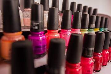 Image showing Set of different bottles of nail polish