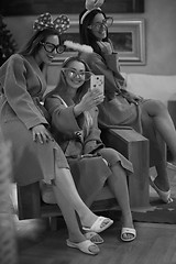 Image showing girls doing Selfy on  bachelorette party