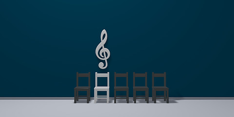 Image showing clef symbol over row of chairs - 3d rendering