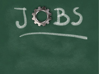 Image showing the word jobs with gear wheel on chalkboard - 3d illustration