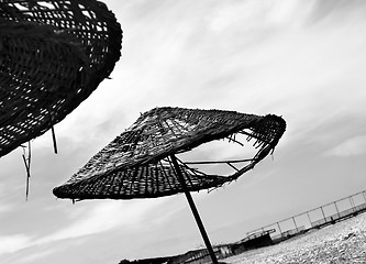 Image showing Black and white old sunshade with hole 