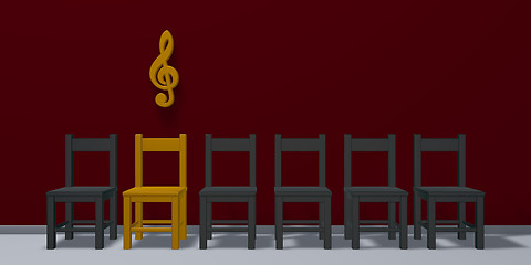 Image showing clef symbol over row of chairs - 3d rendering