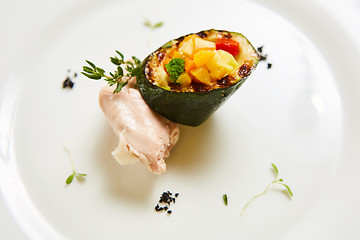 Image showing Steamed chicken fillet and vegetables. Shallow dof.