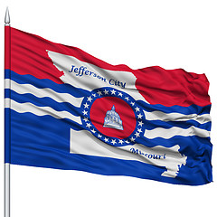 Image showing Jefferson City Flag on Flagpole, Waving on White Background