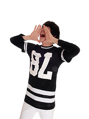 Image showing Young Asian man shouting.