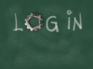 Image showing the word login with gear wheel on chalkboard - 3d illustration