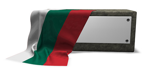 Image showing stone socket with blank sign and flag of bulgaria - 3d rendering