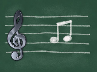 Image showing clef and music note on chalkboard - 3d illustration