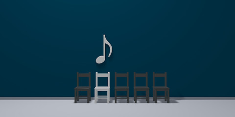 Image showing music note symbol over row of chairs - 3d rendering