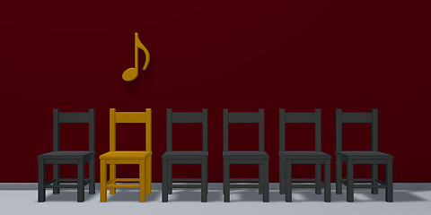 Image showing music note symbol over row of chairs - 3d rendering