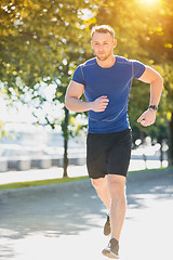 Image showing Man running in park at morning. Healthy lifestyle concept