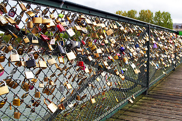 Image showing love Locks at Paris bridge