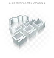 Image showing Cloud networking icon: Flat metallic 3d Cloud Network, transparent shadow EPS 10 vector.