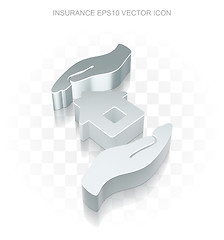 Image showing Insurance icon: Flat metallic 3d House And Palm, transparent shadow, EPS 10 vector.