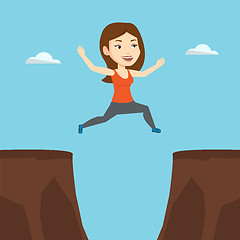 Image showing Sportswoman jumping over cliff vector illustration