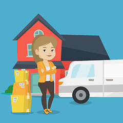 Image showing Woman moving to house vector illustration.