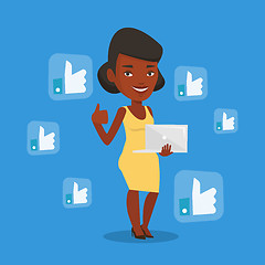 Image showing Woman with like social network buttons.