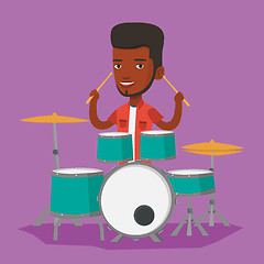 Image showing Man playing on drum kit vector illustration.