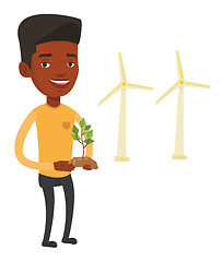 Image showing Man holding green small plant vector illustration.