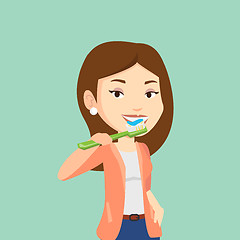 Image showing Woman brushing her teeth vector illustration.