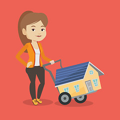 Image showing Young woman buying house vector illustration.