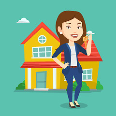 Image showing Real estate agent with key vector illustration.