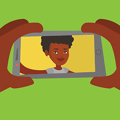 Image showing Young woman making selfie vector illustration.