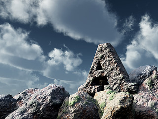 Image showing letter a rock under blue sky - 3d illustration