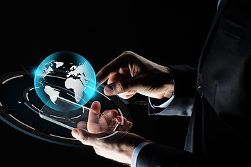 Image showing businessman hands with smartphone and earth