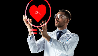 Image showing doctor or scientist with heart rate projection