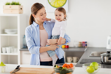 Image showing happy mother and little baby girl at home kitchen