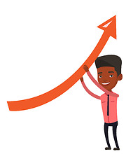 Image showing Business man holding arrow going up.