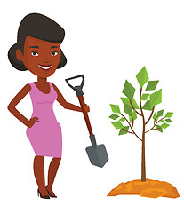 Image showing Woman plants tree vector illustration.