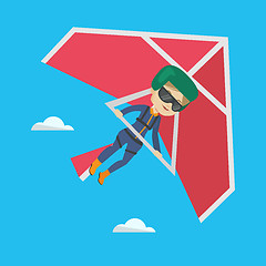 Image showing Woman flying on hang-glider vector illustration.