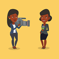 Image showing TV reporter and operator vector illustration.