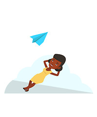 Image showing Businesswoman lying on cloud vector illustration.