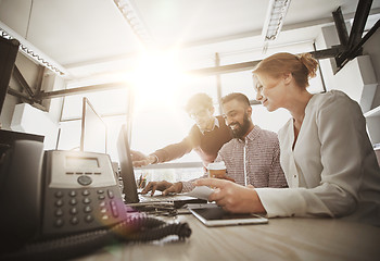 Image showing business team with laptop and coffee in office